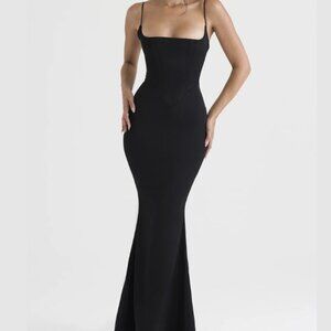 *NEW House of CB Olivette Black Satin Corset Maxi Dress Size XS